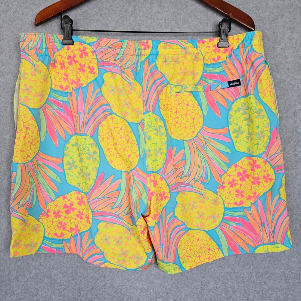 Chubbies The Hooligans Mens XXL Swim Trunks 5.5 Inseam Neon Pineapple Blue New - Picture 3 of 6